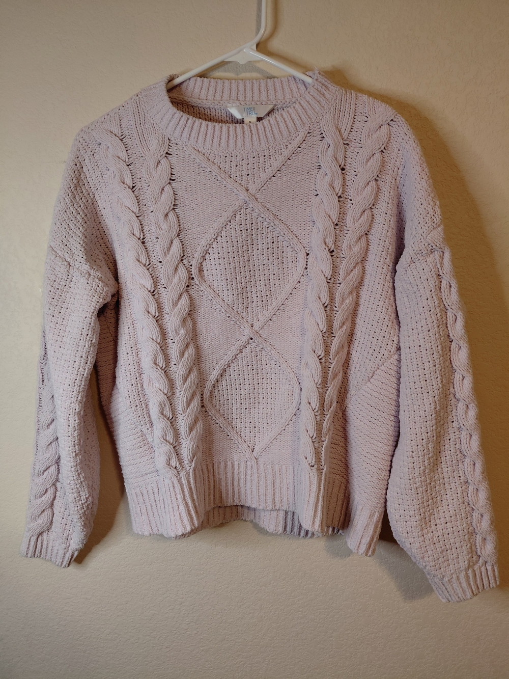 Time and Tru Cable Knit Crewneck Sweater - Pale Pink
